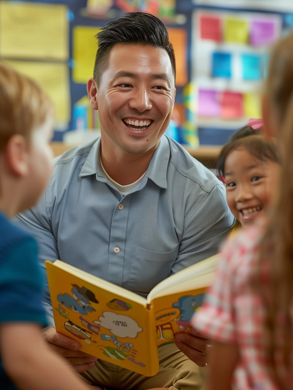 Smiling male teacher holding a book